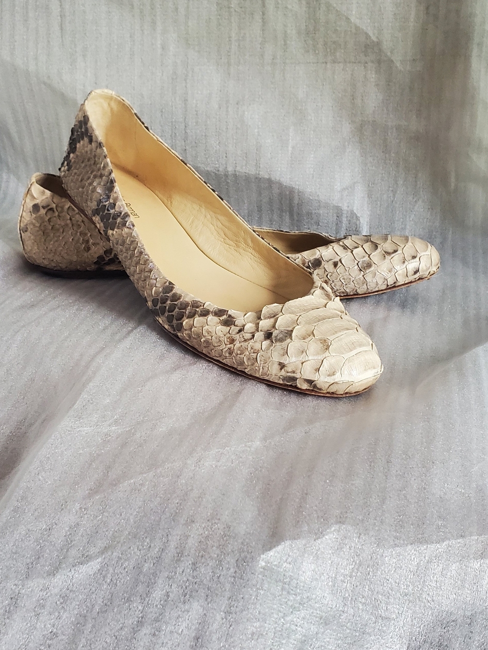 Alexandre Birman Taupe Snakeskin Leather Flats Ballerina 9 1/2